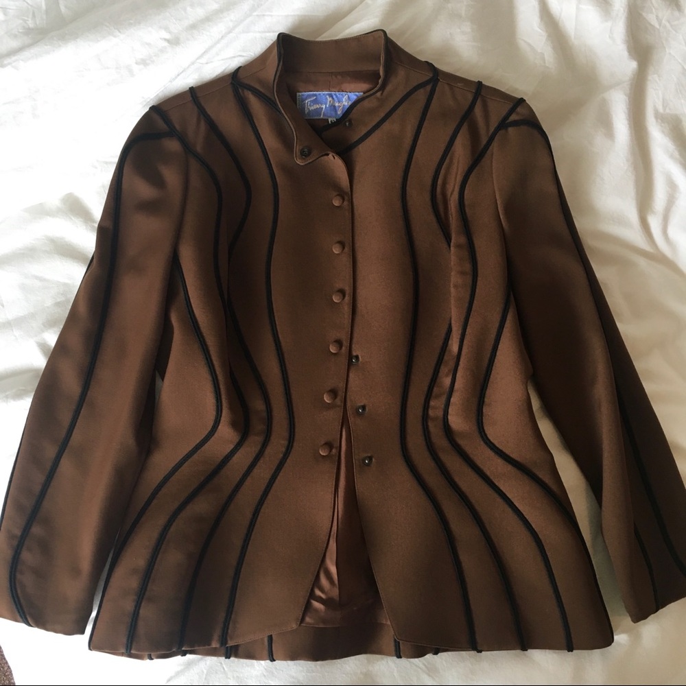 Thierry Mugler Blazer Brown Curved Black Piping Detail